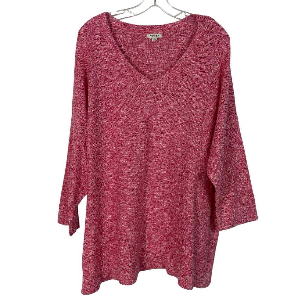 Sonoma Pink Heather Pink Half Sleeve Relaxed Fit V-Neck Sweater Knit Plus Size